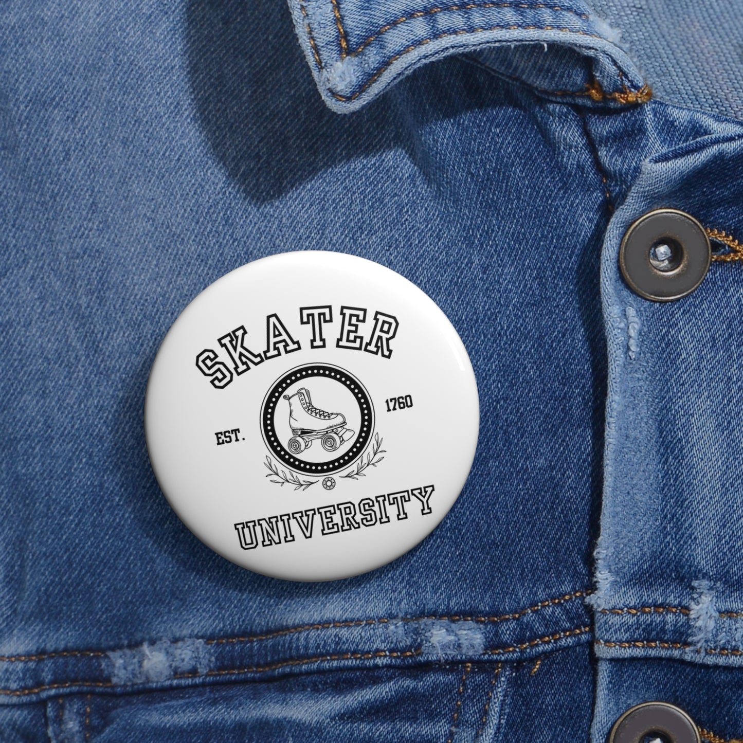 Accessories - White Skater University Pin Button - Skate of Matter LLC