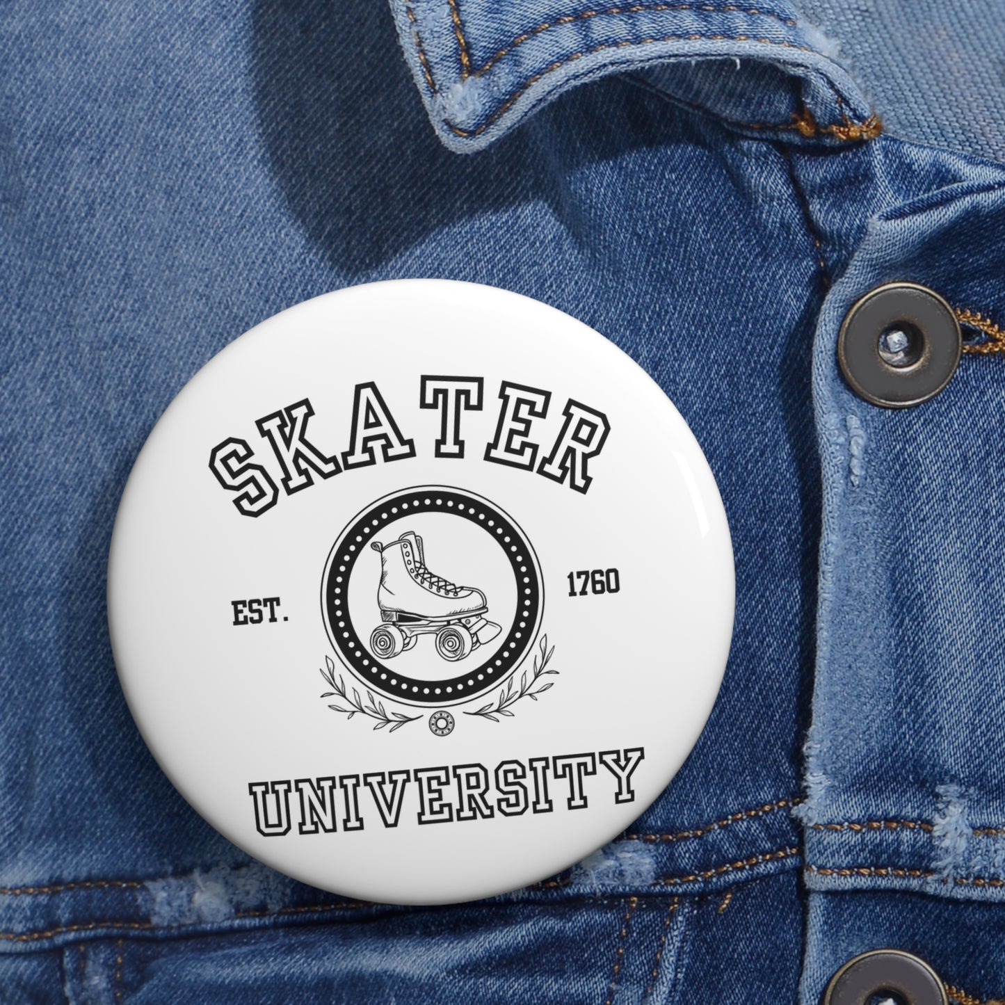 Accessories - White Skater University Pin Button - Skate of Matter LLC