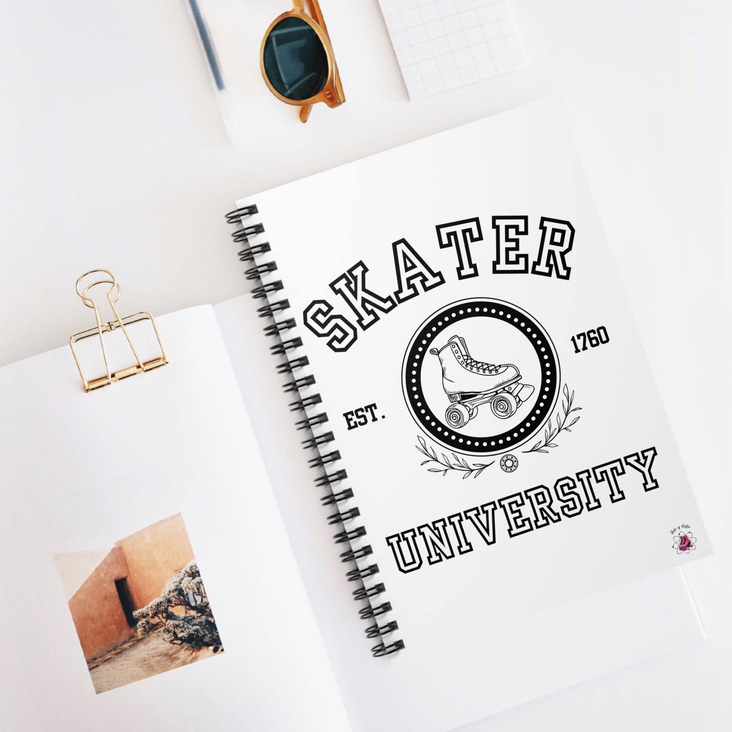 Paper products - White Skater University Spiral Notebook - Ruled Line - Skate of Matter LLC