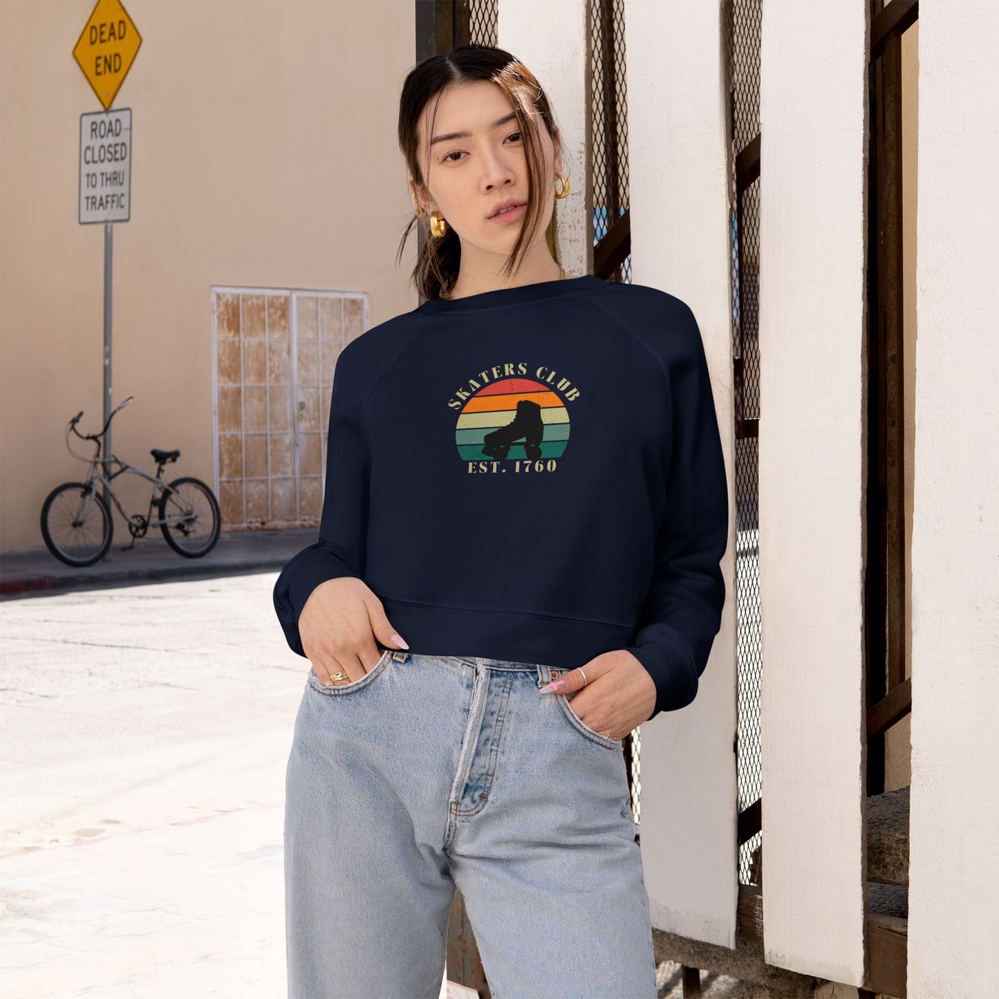 Sweatshirt - Womens Cropped Retro Skaters Club Fleece Pullover - Skate of Matter LLC