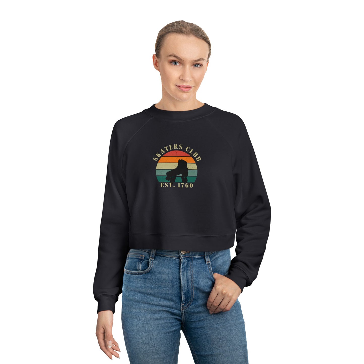 Sweatshirt - Womens Cropped Retro Skaters Club Fleece Pullover - Skate of Matter LLC