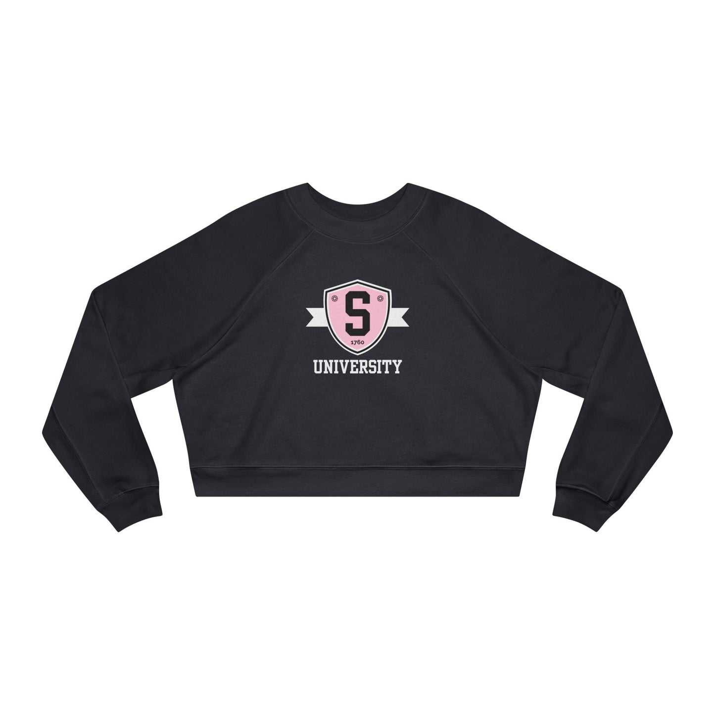 Sweatshirt - Womens Cropped Skater University Emblem Fleece Pullover - Skate of Matter LLC