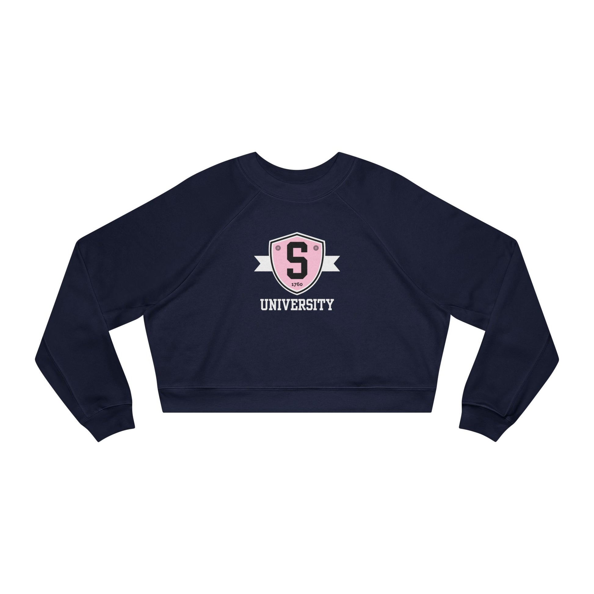 Sweatshirt - Womens Cropped Skater University Emblem Fleece Pullover - Skate of Matter LLC