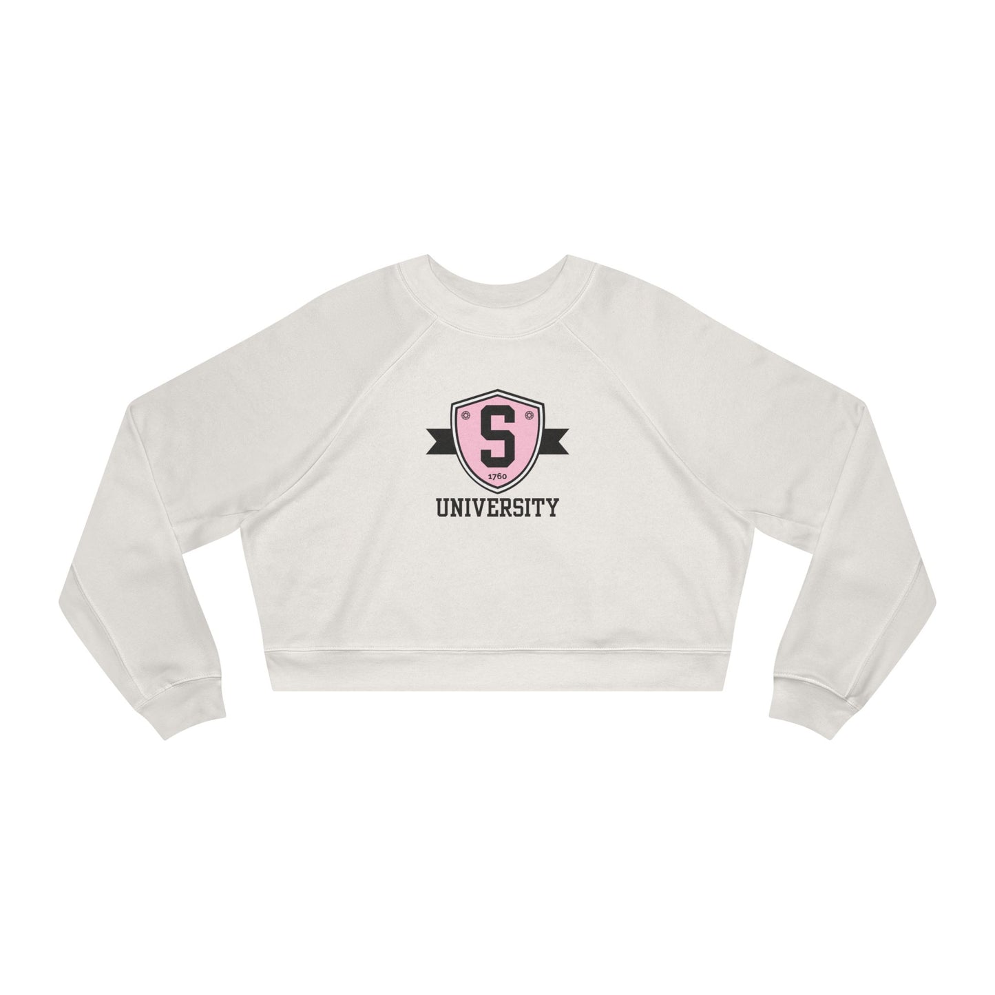 Sweatshirt - Womens Cropped Skater University Emblem Fleece Pullover - Skate of Matter LLC