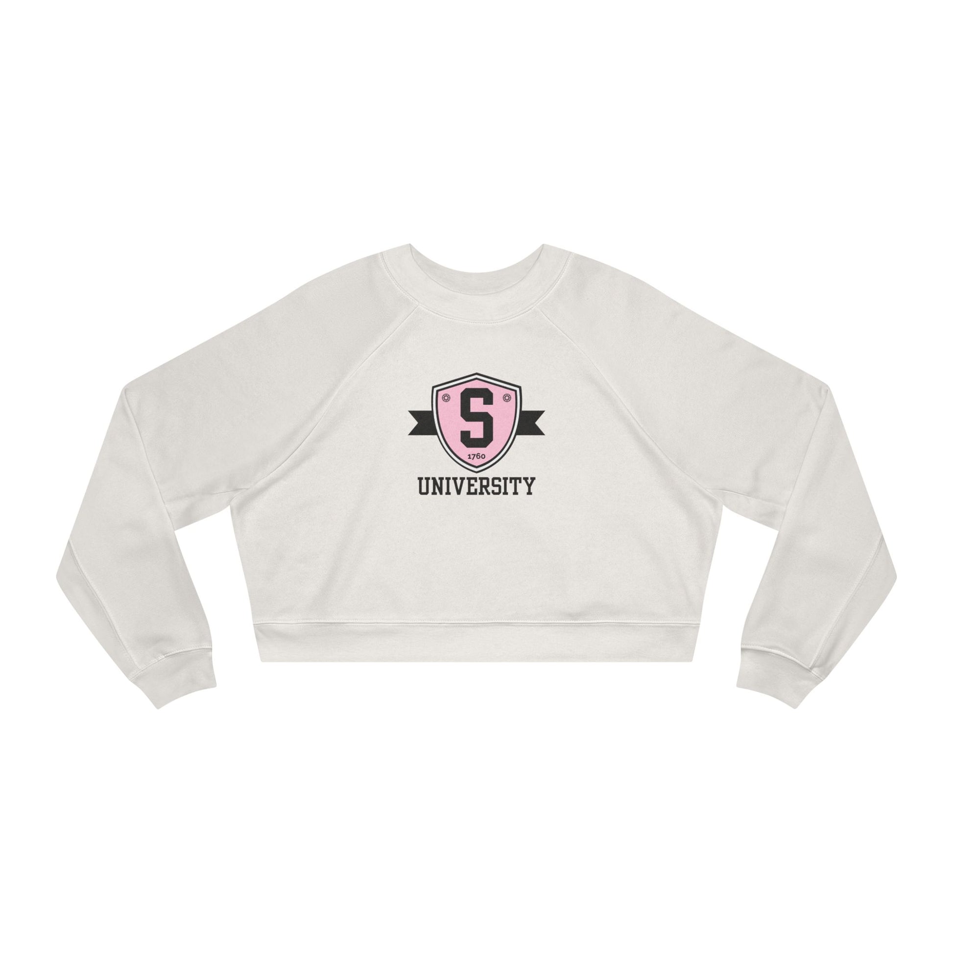 Sweatshirt - Womens Cropped Skater University Emblem Fleece Pullover - Skate of Matter LLC