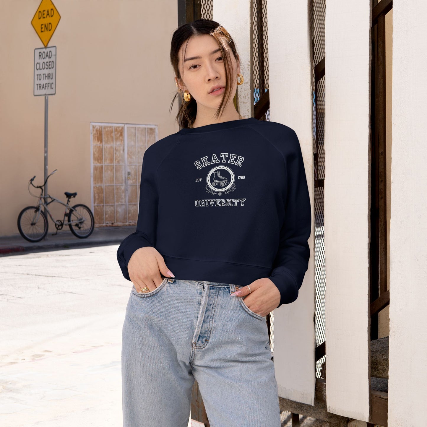 Sweatshirt - Womens Cropped Skater University Fleece Pullover - Skate of Matter LLC