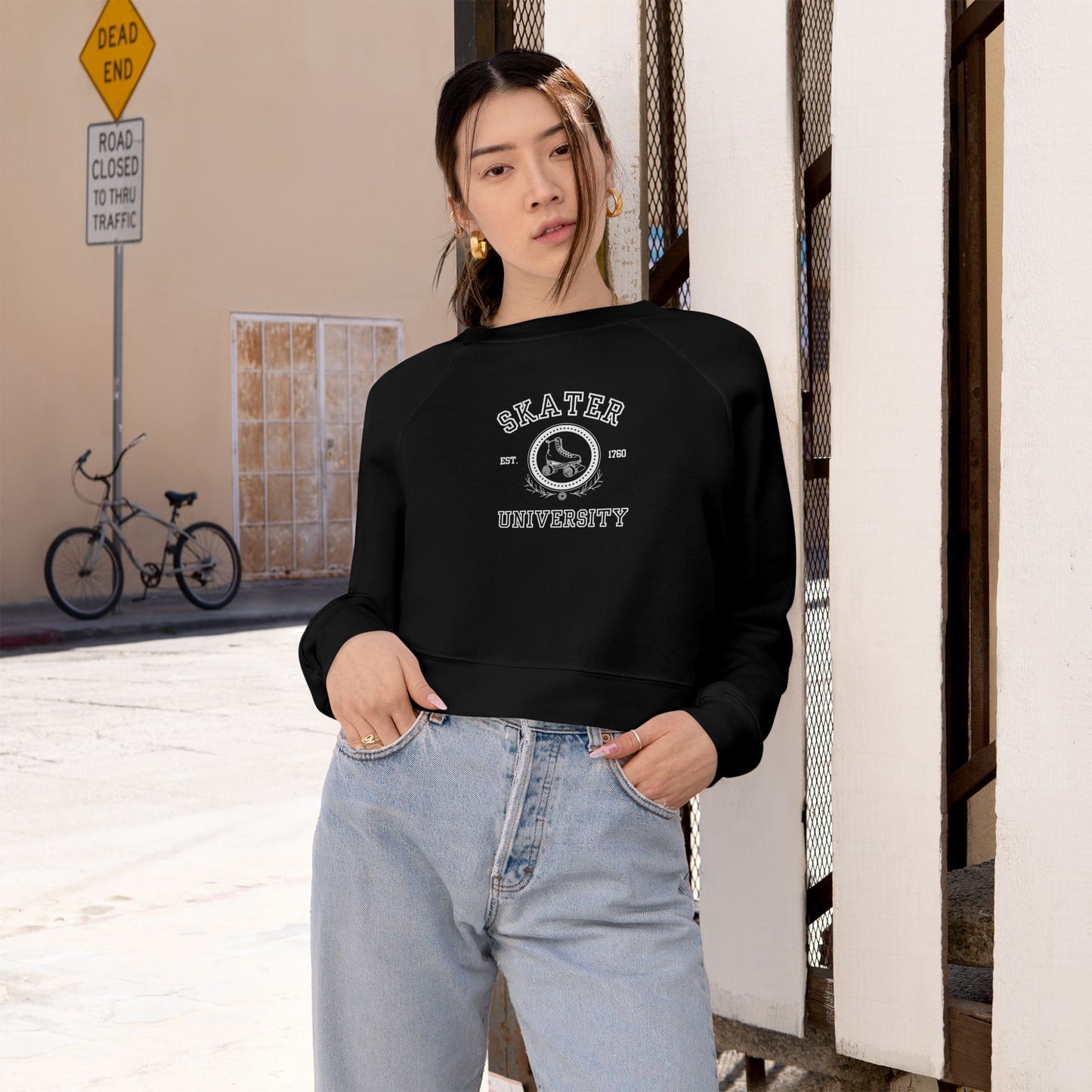 Sweatshirt - Womens Cropped Skater University Fleece Pullover - Skate of Matter LLC